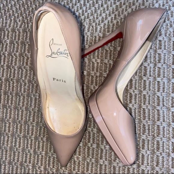 CHRISTIAN LOUBOUTIN || authentic tan patent leather Pigalle heels size 37 USA 7 - Picture 8 of 11